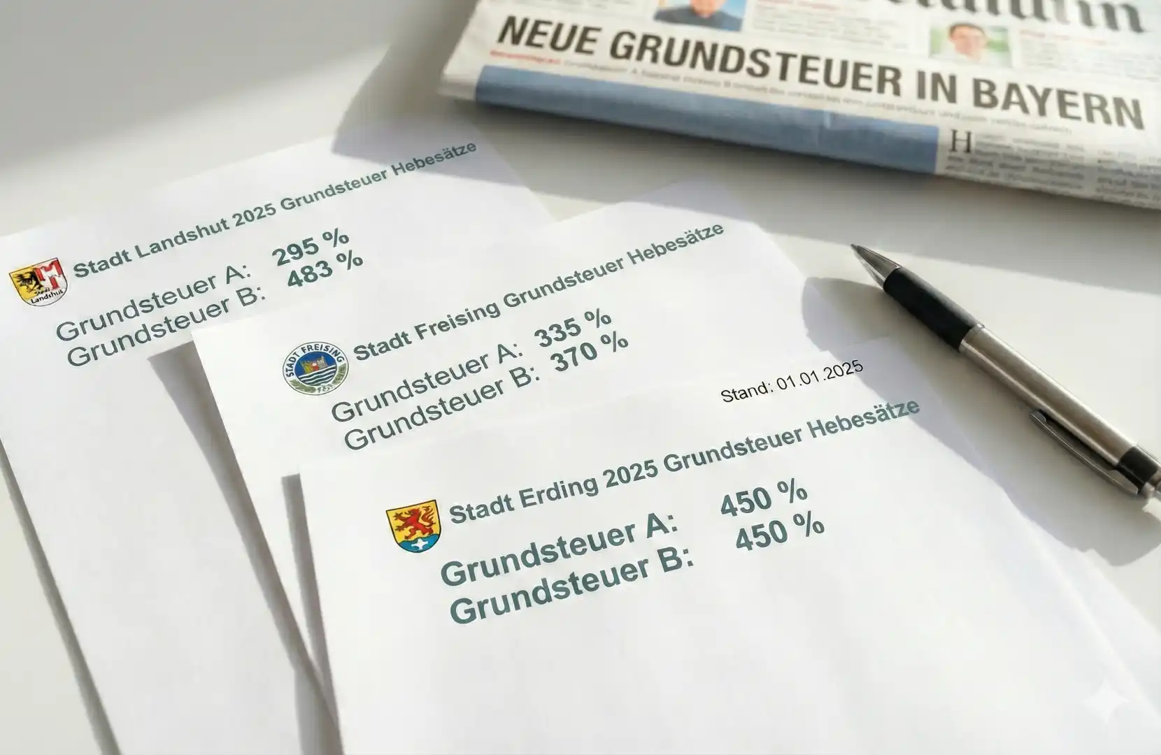Grundsteuerhebesätze auf Papier